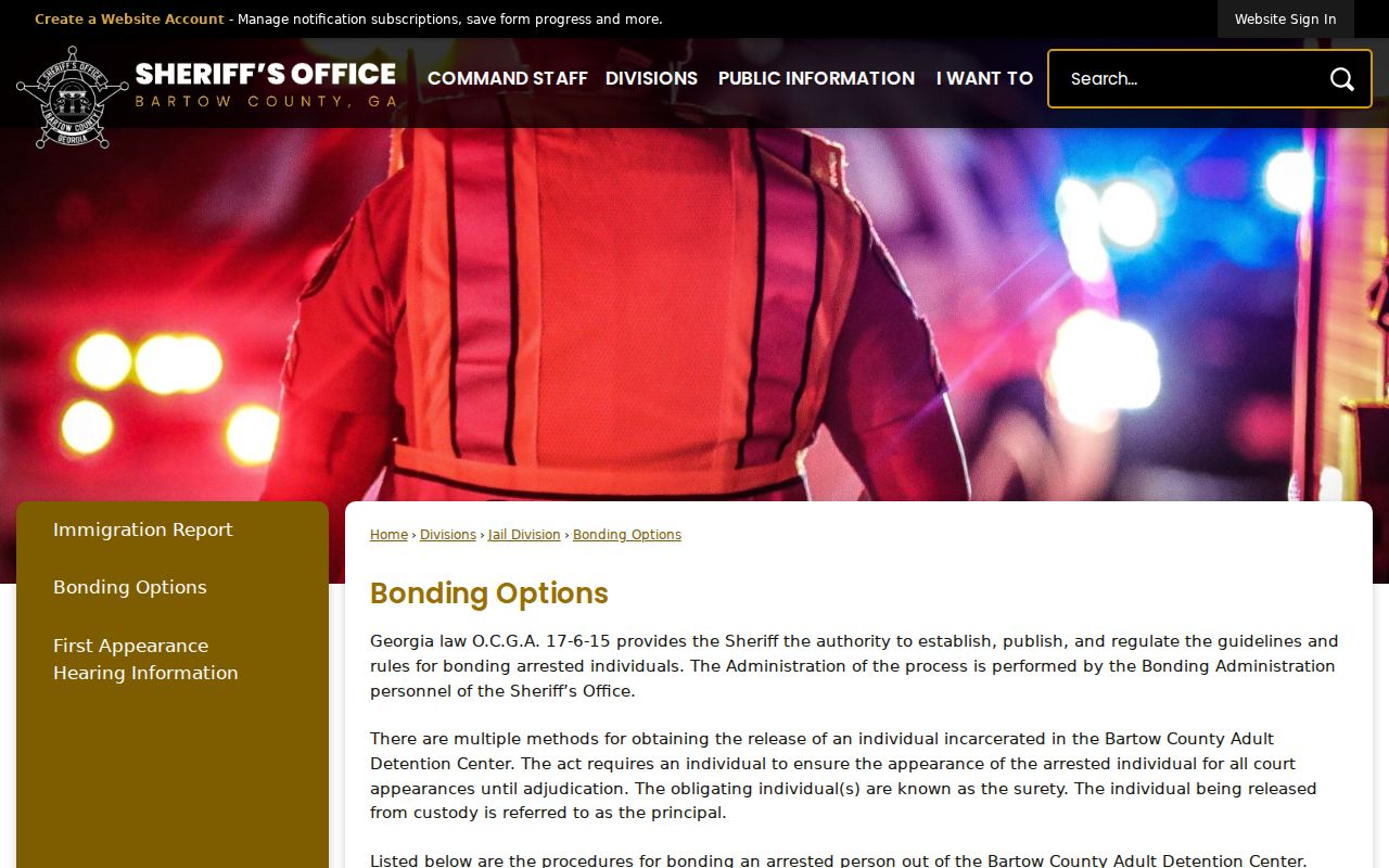 Bartow County Sheriff bond types and payment warning