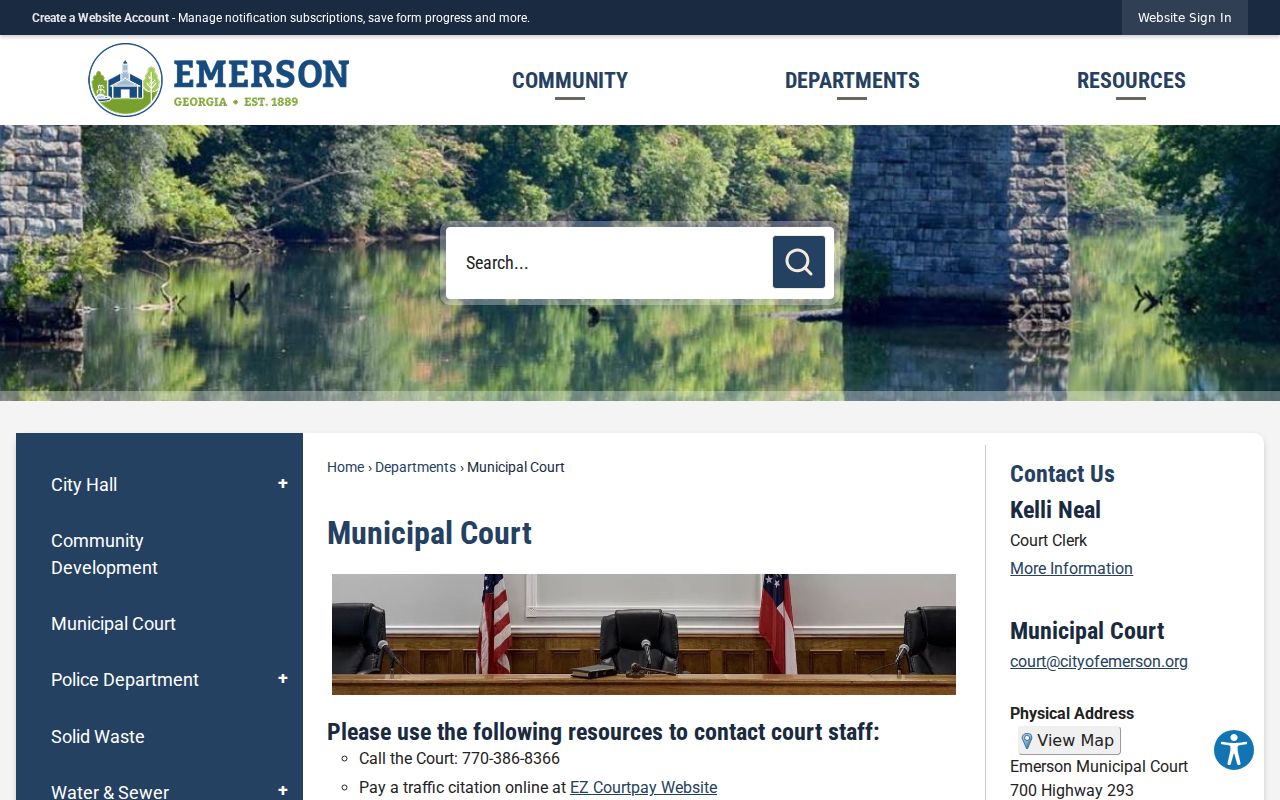 Bartow County traffic warrant contact at Emerson Municipal Court